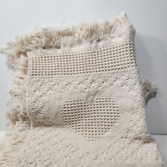 NWT The Rug Barn "Colonial Hearts" Fringed Natural 100% Cotton Throw 46"x67" USA - Picture 2 of 6